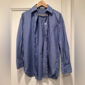 Zara Blue and White Striped Poplin Shirt